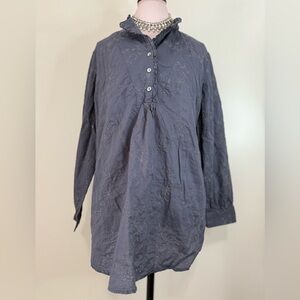 LOGO by Lori Goldstein dark Gray Button-Up embroidered Tunic Top size 1X